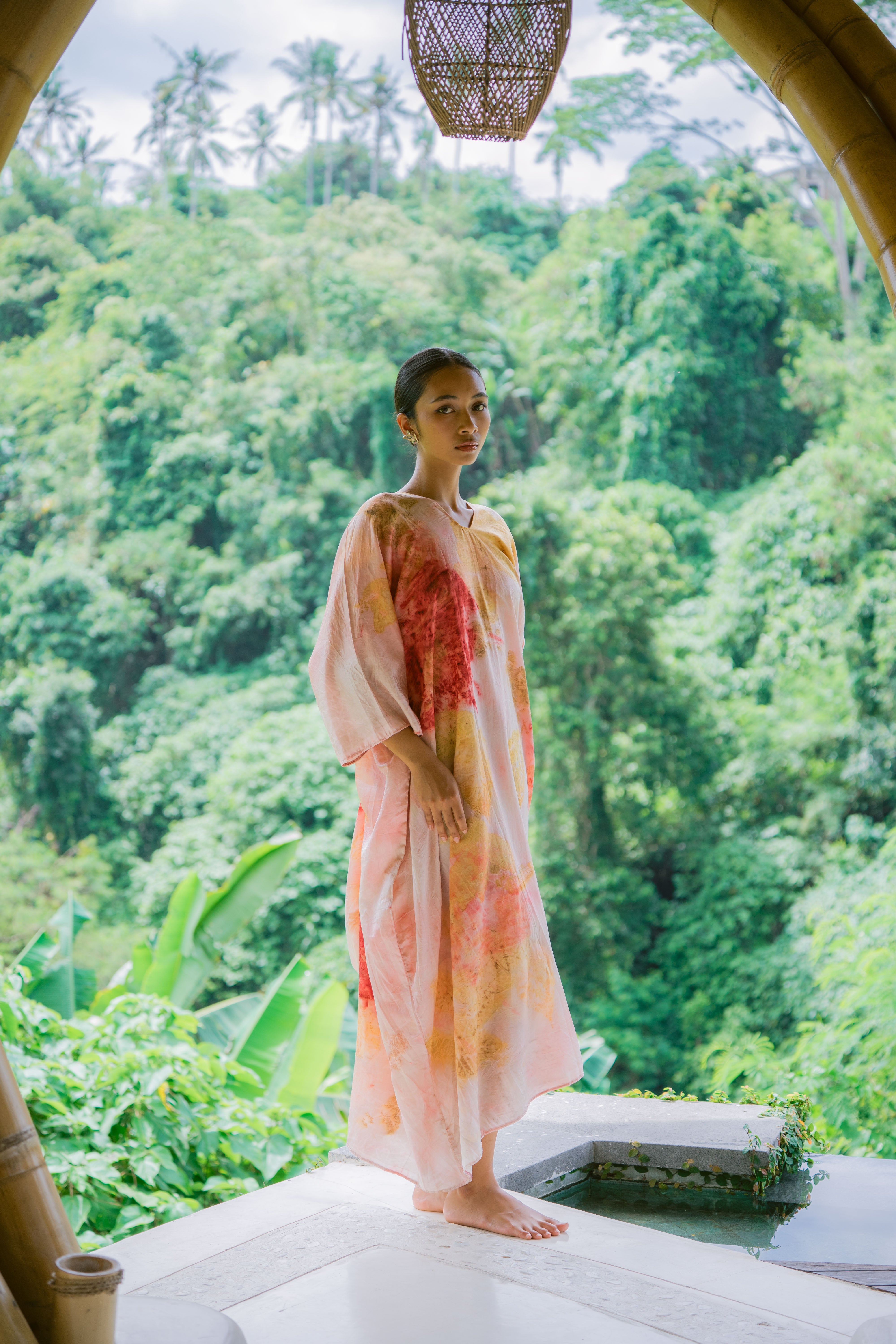 The Parvati – Pink, Yellow & Red Cotton Silk Eco Print Dress